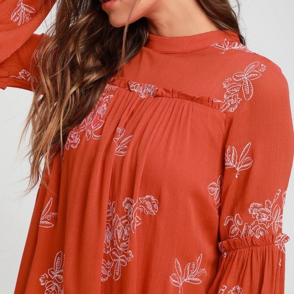 Lulu’s ‘No One Quite Like You’ Rust Orange Embroidered Shift Dress - Picture 4 of 16